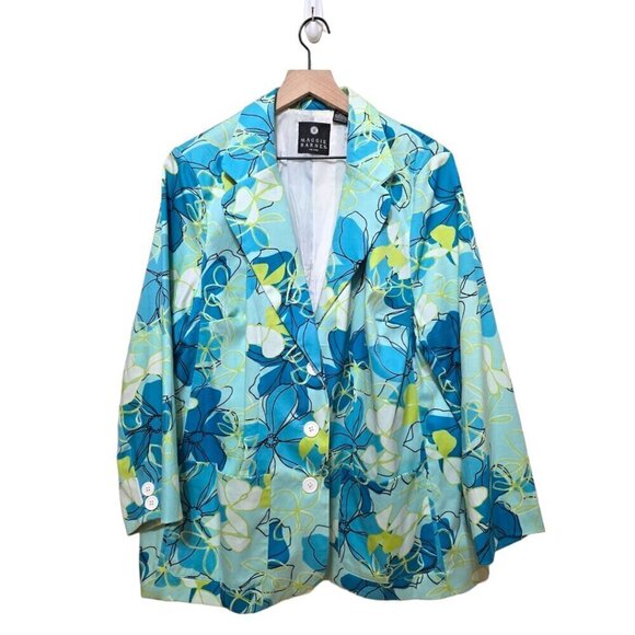 Maggie Barnes Petites Blue Floral Oversize Single Breasted Blazer Jacker Sz 16WP - Picture 1 of 10